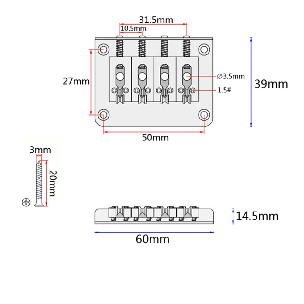 4-String Roller Bridge | Chrome - Image 5
